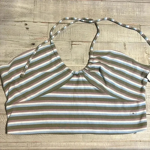 Juinors Aeropostale NWT XL striped‎ grn blue white purple halter top - Picture 1 of 7
